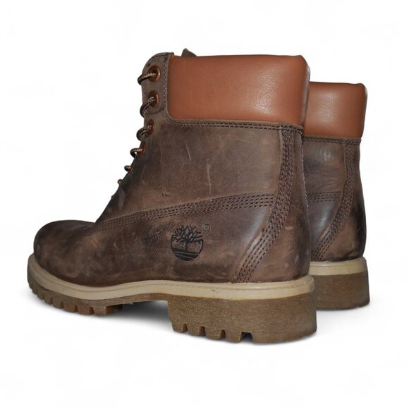 Timberland Mens 6" Nubuck Boots Size 7.5 Distressed Brown Leather Bronze Eyelets - Picture 6 of 11
